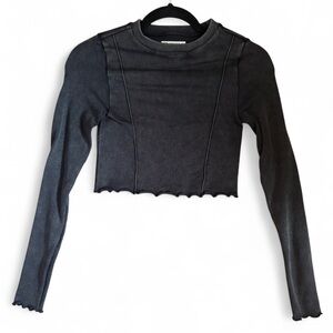Black/charcoal grey long sleeve tight cropped top with ribbed detailing